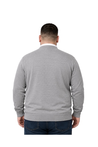 Battalmoda Erkek Büyük Beden Gri Cepli Düğmeli Triko Hırka 3xl-4xl-5xl-6xl