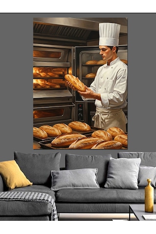 Ahşap Tablo Taze Ekmek Yapan Fırıncı Yiyecek Ve İçecek Tabloları