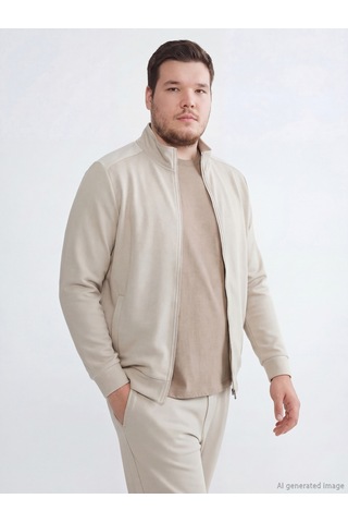 Lcwaıkıkı Classic Bej Dik Yaka Erkek Fermuarlı Sweatshirt