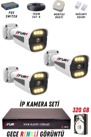 Fury 3 Kameralı Ip Güvenlik Kamerası Seti 4mp Gece Renkli Su Geçirmez 1506 320gb