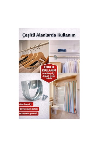 Krom Oval Boru Askı Flanşı Gardırop Dolap İçi Askılık Aparatı Mobilya Uyumlu 2 Adet Set Diğer