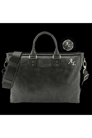 İsme Özel Günlük Kullanım El Omuz Evrak Laptop Çantası - %100 Deri - Ac09004 - Antrasit-128203 Siyah