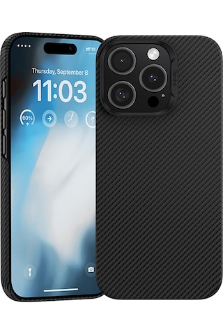 Apple Uyumlu iPhone 16 Pro Kılıf Benks M-safe Metal Kamera Çerçeveli Magnetik Armorair 600d Kevlar Fiber Siyah Siyah