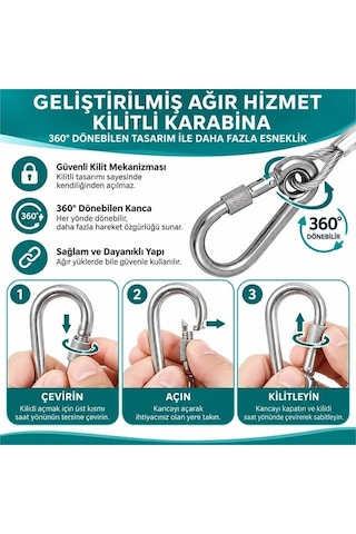 Sn-38108 10 Metre Çelik Köpek Bağlama Halatı Kilitli Karabina Pvc Kaplamalı
