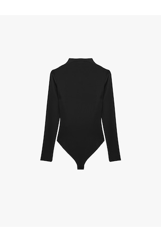 Koton Slim Fit Uzun Kollu Drape Detaylı Hafif Dik Yaka Bodysuit Siyah 7wak80008ek