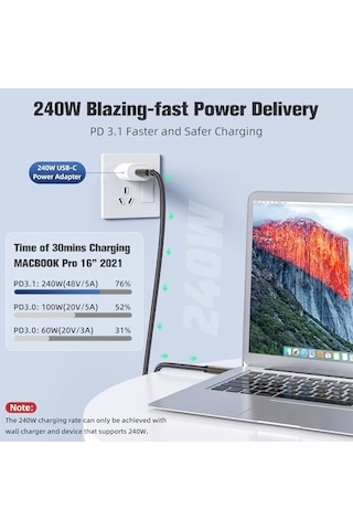 Ultra Usb C To Usb C Kablo 240w Pd 3.1 Hızlı Şarj, 20gbps Veri Transferi, 4k 60hz Görüntü Aktarımı, Usb 3.2 Gen2 Type-c Kablo Ult 200, Santimetre