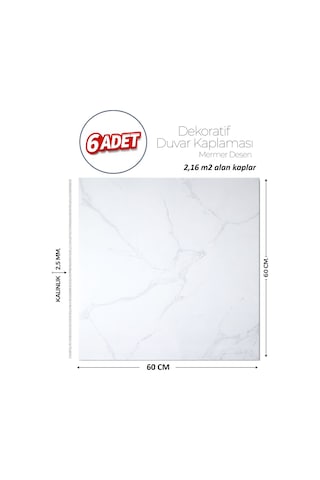 60x60 Cm Kendinden Yapışkanlı Duvar,banyo,tezgah Arası Beyazmermer-6 Adet 1015-60-6