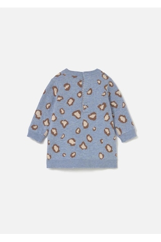 Kız Bebek Leopar Örme Elbise Mavi 2806 Mavi