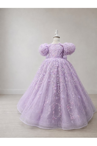Star Kids Fashion Kız Çocuk Lila Prenses Elbisesi Çiçek İşlemeli Kabarık Tül Abiye Doğum Günü Özel Gün Elbisesi kırmızı