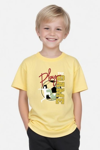 Panios Kids Play Game Baskılı Erkek Çocuk Kısa Kollu Yuvarlak Yaka T-shirt Sarı