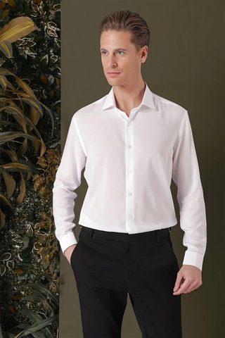 Efor Gk 709 Slim Fit Beyaz 1 Klasik Gömlek Beyaz