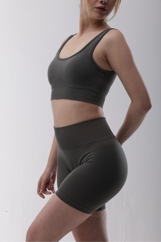 Seamless Gri Normal Bel Kısa Fitted Basic Sporcu Tayt Gri