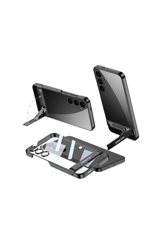 Galaxy S24 Kılıf Zore Kamera Korumalı Şeffaf Dikey Standlı Ays Kapak Siyah