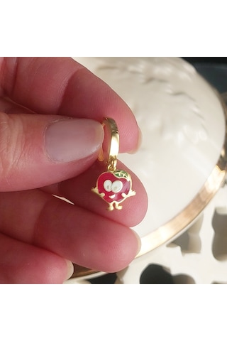 Vaoov 925 Ayar Gümüş Mineli Kırmızı Elma Çocuk Küpe