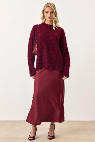 Olcay Oversize Tüylü Soft Kazak Bordo 8270