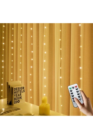 Suofeng 3x3m Usb Kumandalı 8 Fonksiyonlu Led Perde Işığı - 200 Led Islak Beyaz Noel Dekorasyon Işık Zinciri 3x2, Uzaktan Kumanda, Dayanıklı Malzeme