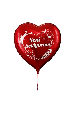 Folyo Kırmızı Kalp Balon Seni Seviyorum Baskılı 18 İnc 40 Cm Helyum Gazı Uymumlu Sevgili Hediye Kırmızı
