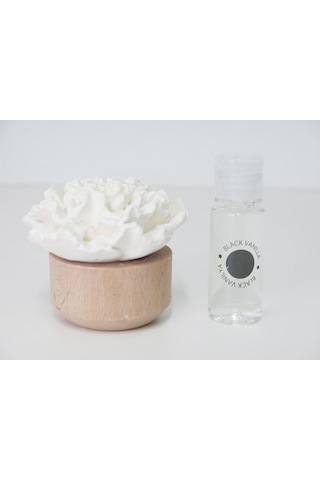 Missi Ahşap Kaideli Balck Vanilya Kokulu Seramik Taş Hediye Seti