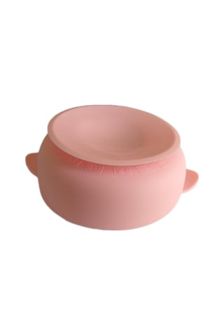 Jojobebek Kapaklı Vakumlu Silikon Mama Kasesi, Altı Vakumlu Mama Kasesi, Silikon Kaşık ve Çatal / Pembe