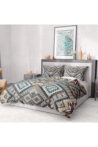 Monohome Premium Luxury Çift Kişilik Nevresim Takımı 3d Pamuk Saten Otantik-1569 - Lastikli Çok Renkli