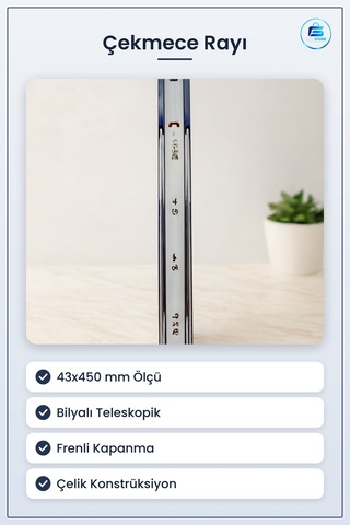 Çekmece Rayı Frenli Teleskopik Bilyalı 43x450 Mm Çelik Mobilya Mu Çok Renkli
