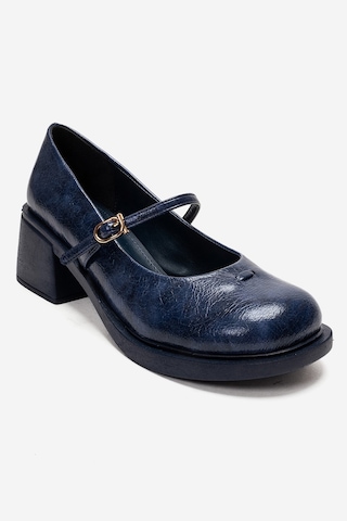 Luvishoes Luanda Lacivert Bantlı Kadın Kalın Topuklu Mary Jane Ayakkabı