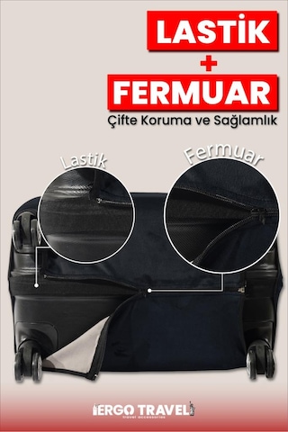 Valiz Koruma Kılıfı Kadife Kılıf - Siyah - Orta Boy Ergo Travel Siyah