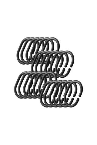 24 Adet Duş Perdesi Halkası Plastik Duş Perdesi Kancaları Siyah