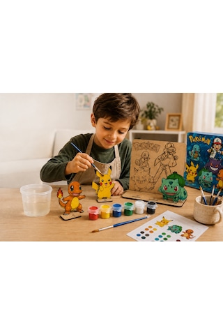 Sevimli Canavarlar 2 Temalı Ahşap Boyama Seti 3d Geçmeli Mdf Dekor, 6 Renk Boya Ve Fırça Dahil