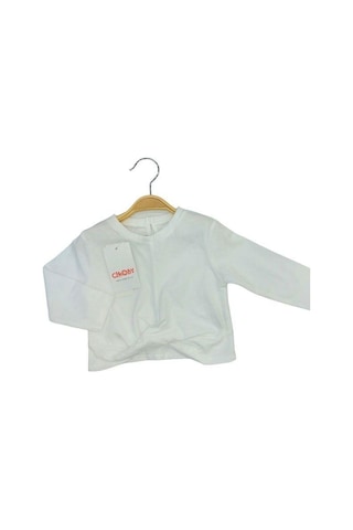 Kız Bebek Pamuklu İnce Uzun Kollu Crop Bluz-13564 Ekru
