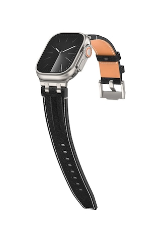 Apple Watch 7 45mm Uyumlu Kordon Kot Kumaş Tasarımlı Krd-153 Gümüş-siyah