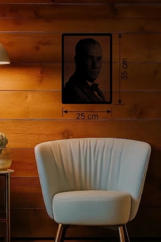 Atatürk Line Art Metal Görünümlü Ahşap Tablo - Modern Ofis Ve Ev Dekoru Renkli