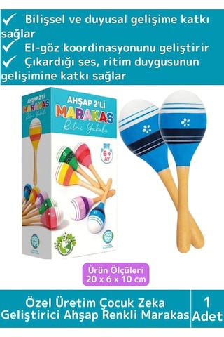 Özel Üretim Eğitici Zeka Koordinasyon Geliştirici Kişisel Gelişim Çocuk Ahşap Renkli Marakas 2'li