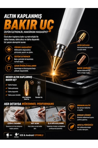 140mah İpad Tablet Akıllı Stylus Kalem Apple iOS Android Uyumlu Altın Kaplanmış Bakır Uç Hassas