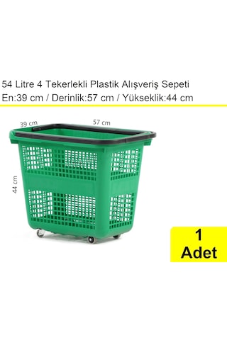 4 Tekerlek Plastik Alışveriş El Sepeti 54 Litre Yeşil 1 Adet / En:42 Boy:54 Yükseklik:44 Cm