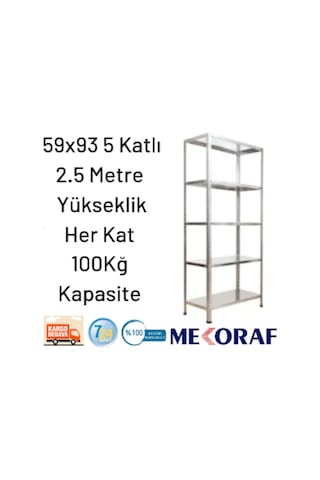 Mekoraf 59X93 5 Katlı 2.5 Metre Yükseklik Raf Sistemi Gri