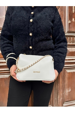 Just Polo Kadın Zincir Askılı Günlük Ve Özel Kullanıma Uygun Şık Tasarımlı Omuz & Çapraz Çanta Shoulder Bag Beyaz