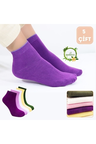 Kral Socks Kadın Kaliteli Bambu Patik 5 Adet Dikişsiz Görünmez Kısa Çorap Asorti