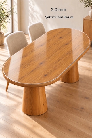 İzen 2,0 Mm Şeffaf Oval Pvc Masa Örtüsü Düz Kenarlı Yarım Daireli Masa Koruyucu 160 X 200 Cm