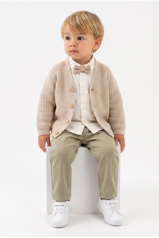 Minipomes Erkek Bebek Hırka Pantolon Gömlek Takım Haki