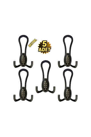 Siyah Desenli Vestiyer Portmanto 5 Adet Askılık Metal Siyah