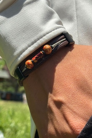 El İşçiliği İle Üretilmiş Hakiki Deri Erkek Bileklik Sarı