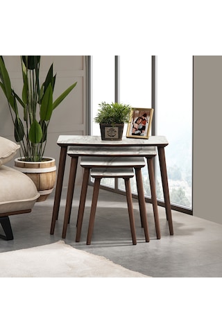 Vovvahome Vega 4lü Dörtlü Mdf Ahşap Zigon Sehpa - Beyaz Mermer