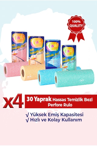 Fun Hassas Temizlik Bezi Perfore 30 Yapraklı Rulo 4 Paket Kırmızı - Mavi - Sarı - Yeşil