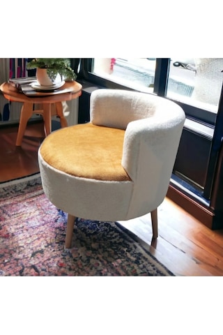 Çay Seti Tekli Koltuk, Berjer Salon, Balkon, Ofis Krem Berjer Beyaz Üst Sarı