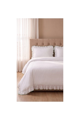 %100 Pamuk Overloklu Fırfırlı Çift Kişilik Nevresim Takımı Lastikli Çarşaflı 200x220 Cm Yeşil - 904804703 Yeşil