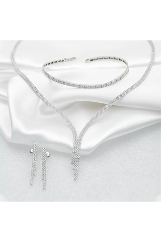 Bilezikci Çift Sıra Suyolu Beyaz Altın Takı Seti 8VRST10
