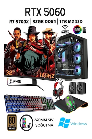Apphirex TC990X R7-5700X 32 GB 1 TB M.2 SSD RTX5060 32" W11P Masaüstü Oyuncu Bilgisayarı