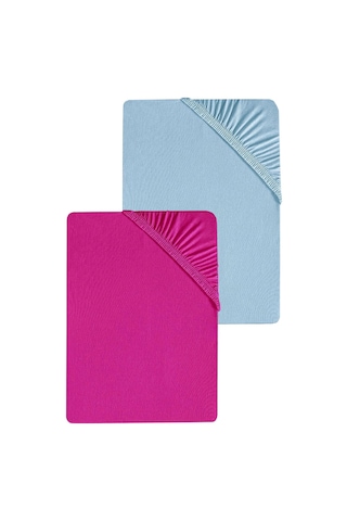 2 Adet Düz Pamuklu Tek Kişilik 80 X 200 X 30 Cm Lastikli Penye Çarşaf Fuşya-mavi