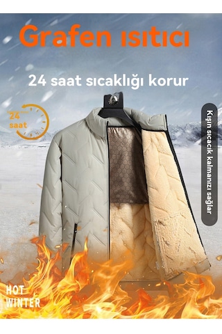 Kışlık Polar Astarlı Erkek Polar Ceket Haki